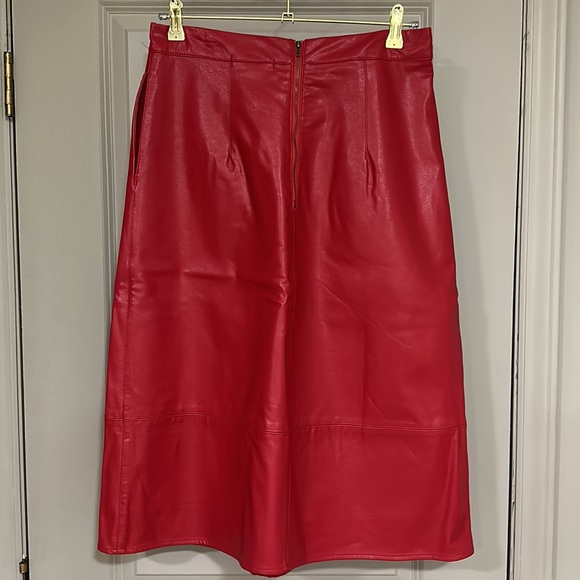 Dauphine Red PU Leather A-Line Skirt, Knee Length, Lined, Pockets ANTHROPOLOGIE - Picture 6 of 12